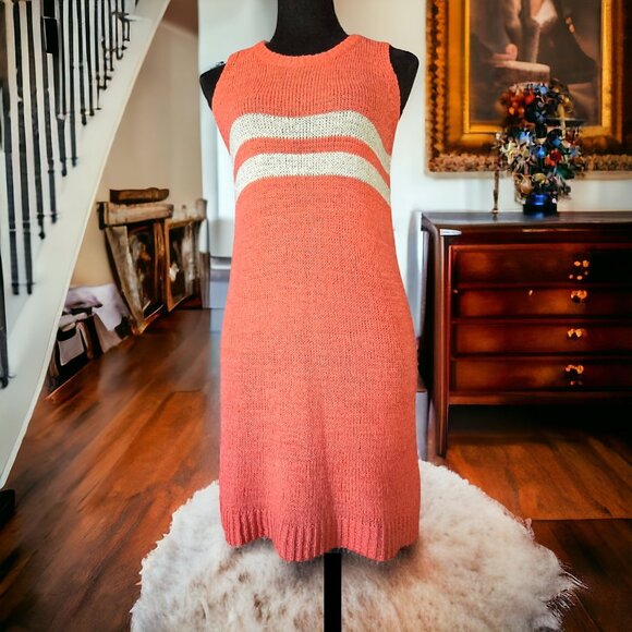 NWT EASEL ( S ) Sleeveless Knit Sweater Ribbed Hem Autumn Orange and Creme Dress - Picture 1 of 7